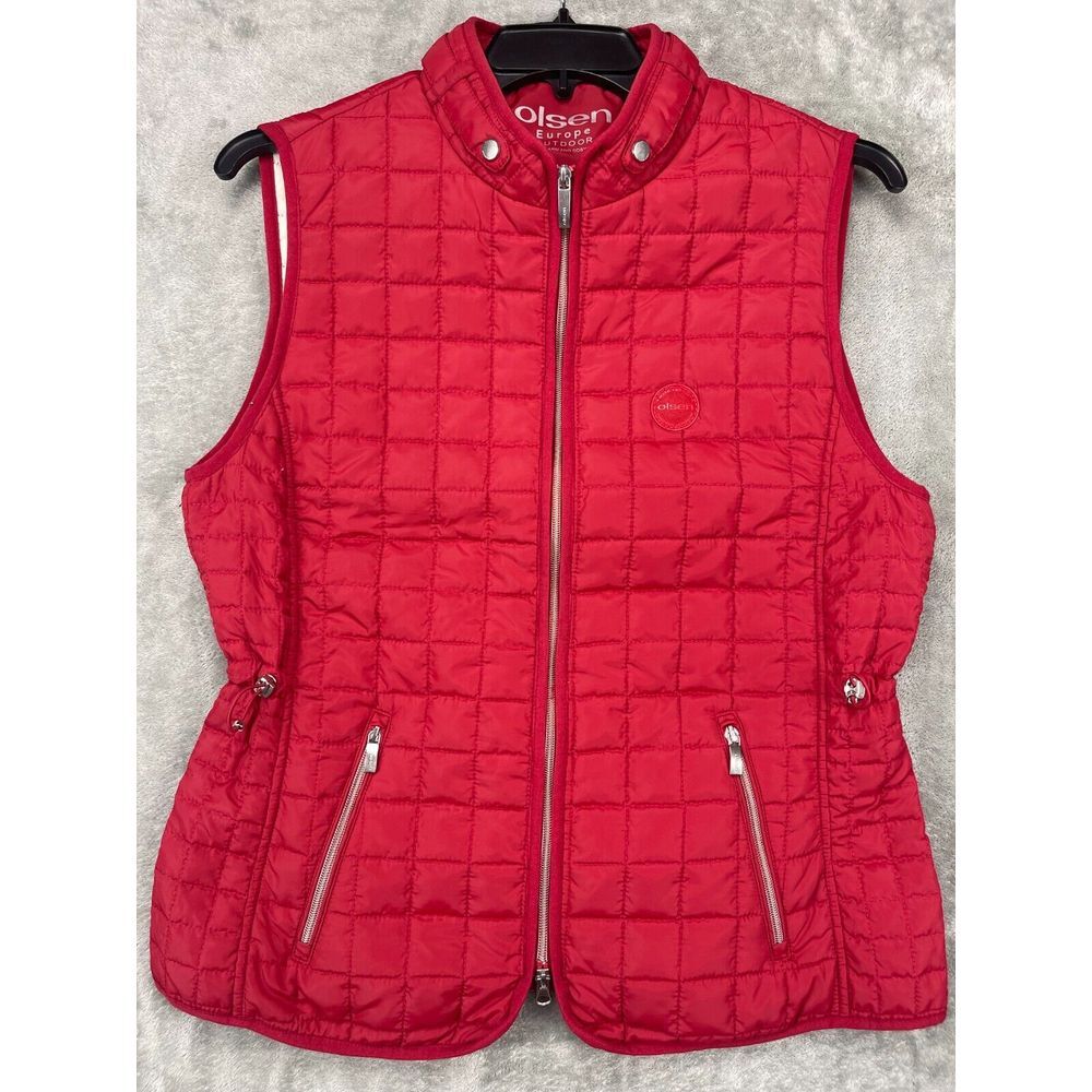 Olsen Europe Womens Quilted Vest‎ Zip Front Zip Pockets Red Size L/14
